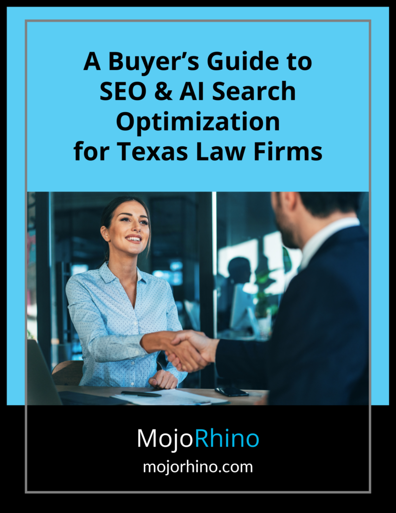Buyer's guide for SEO and AI visibility for Texas law firms.
