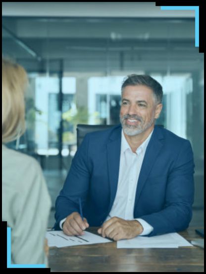 Depiction of attorney consulting with his client after booking as a result of law firm SEO services.